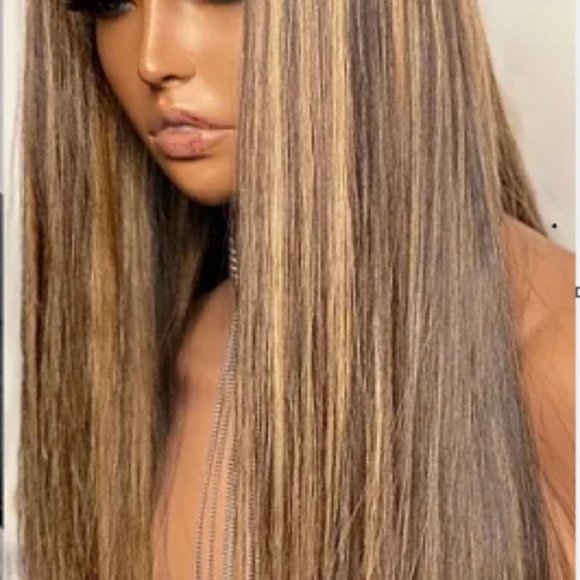Straight Honey Blond Highlight Lace Front Virgin Human Hair Wigs - Picture 7 of 7
